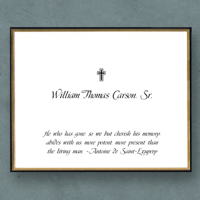 Gold and Black Minuet Folded Sympathy Cards with Cross on Double Thick Stock